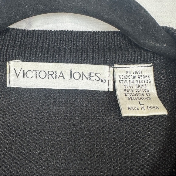 Vtg Christmas Embroidered Bow Cardigan Sweater Lrg Black Beaded Holiday Coquette - Picture 8 of 12